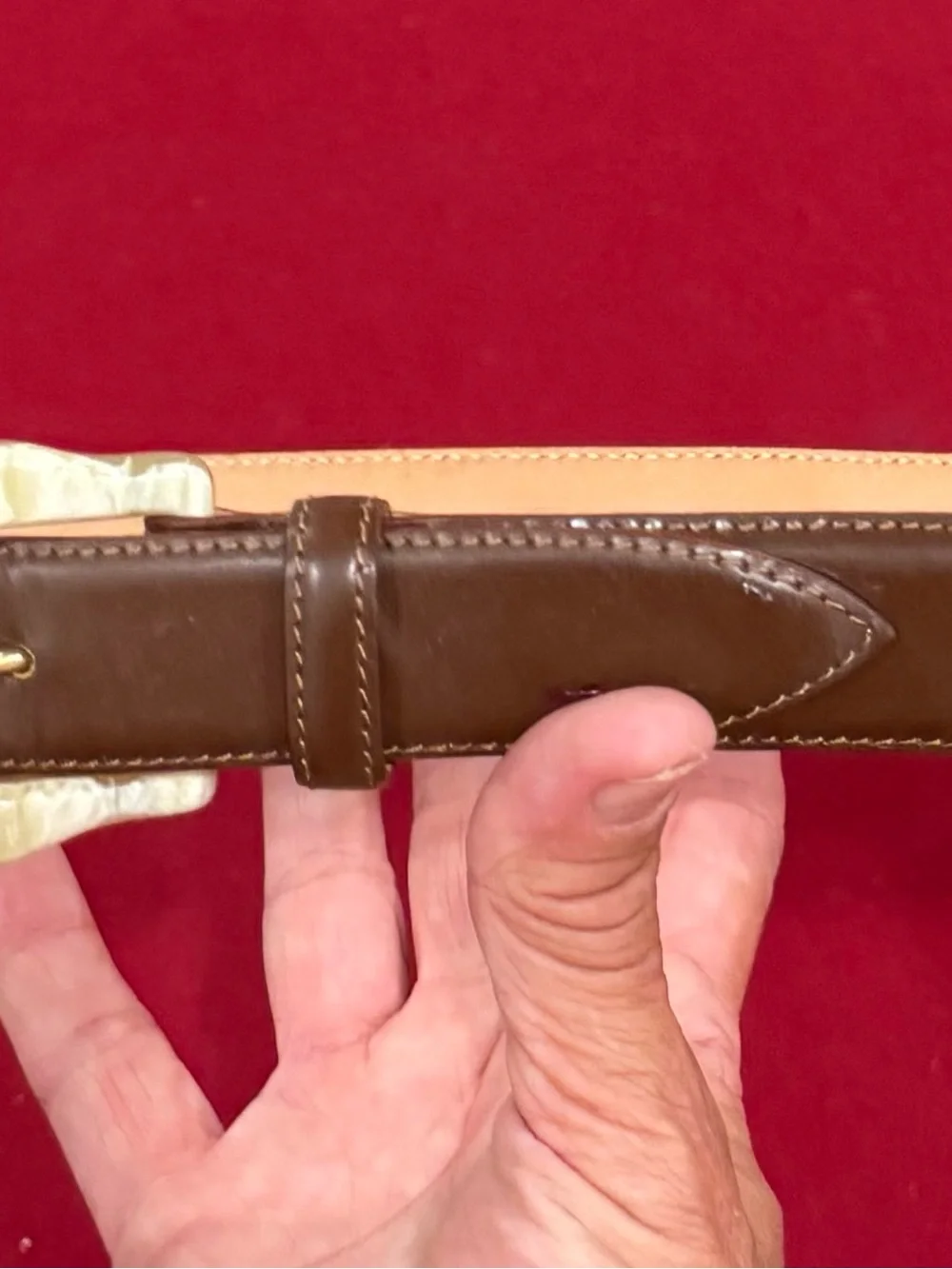 Saks Fifth Avenue Brown Leather Women’s Belt with Marbled Buckle